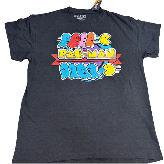 Pac Man Graphic T Shirt Mens Large Retro Video Game Gaming Tee Black BNWT