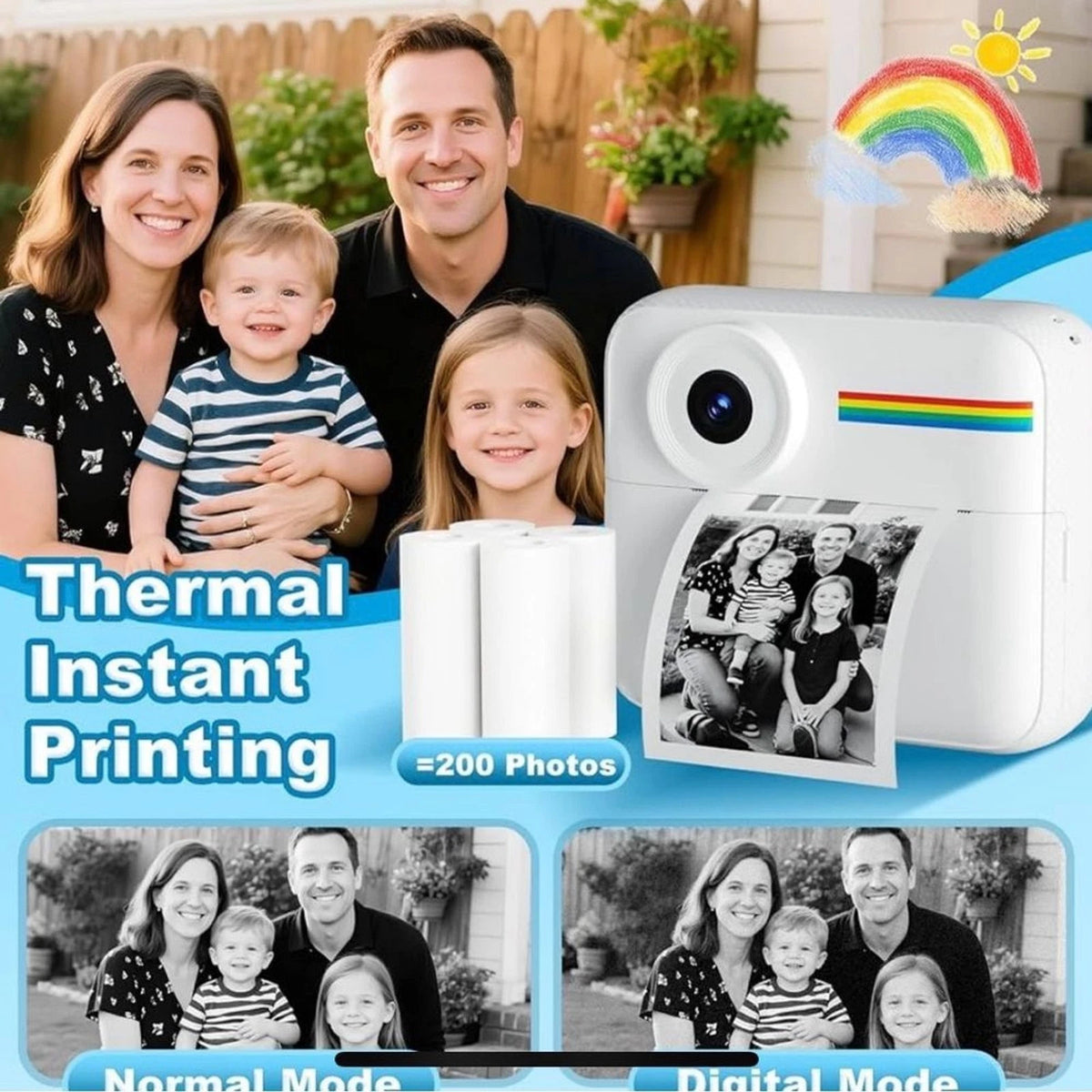 OTJ Kids Insta Print Dual Camera White Rainbow Instant Print Camera BNIB