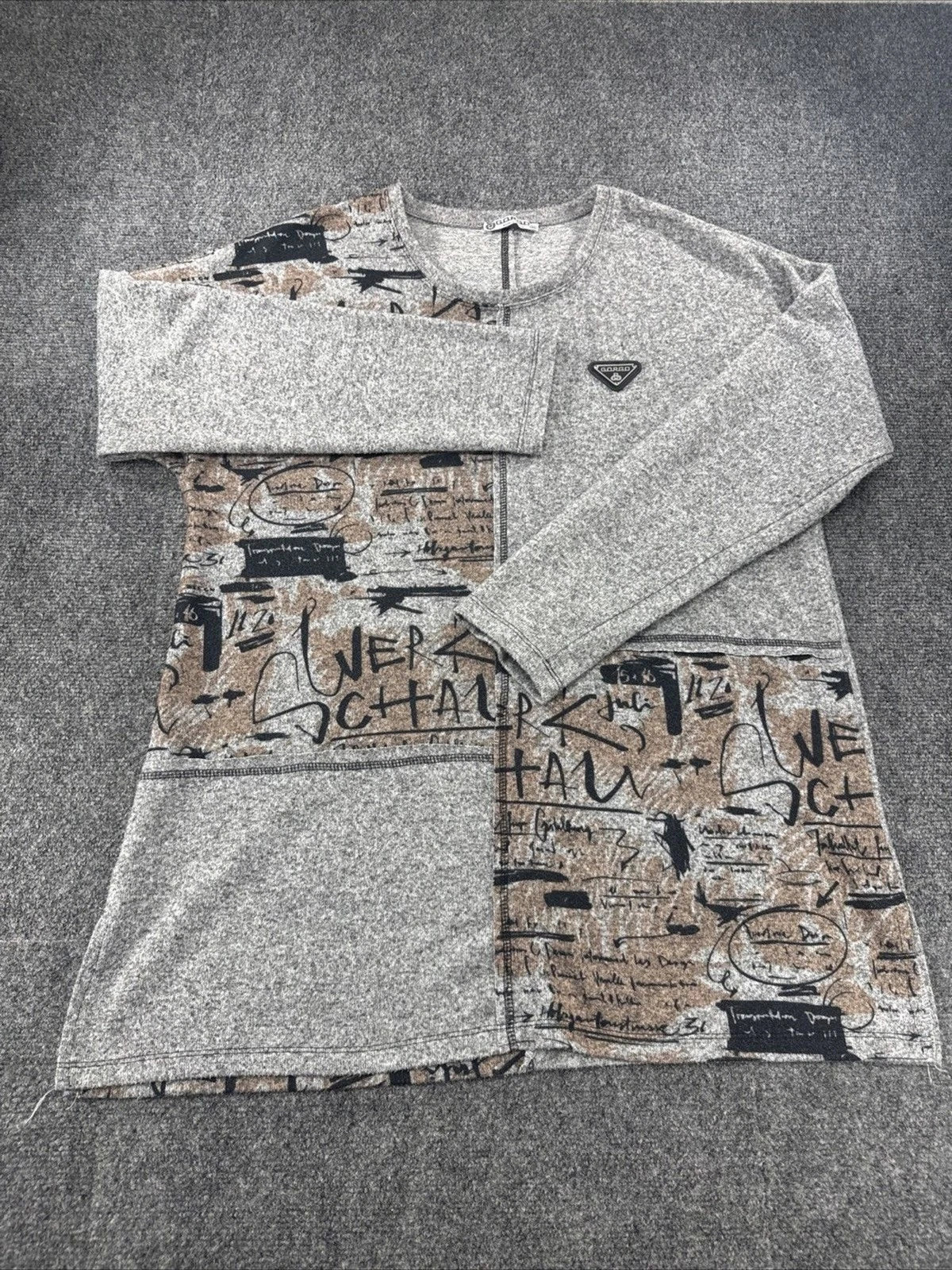 GORGO Abstract Graphic Knit Sweater Gray Graffiti Pullover Women's 46 EU