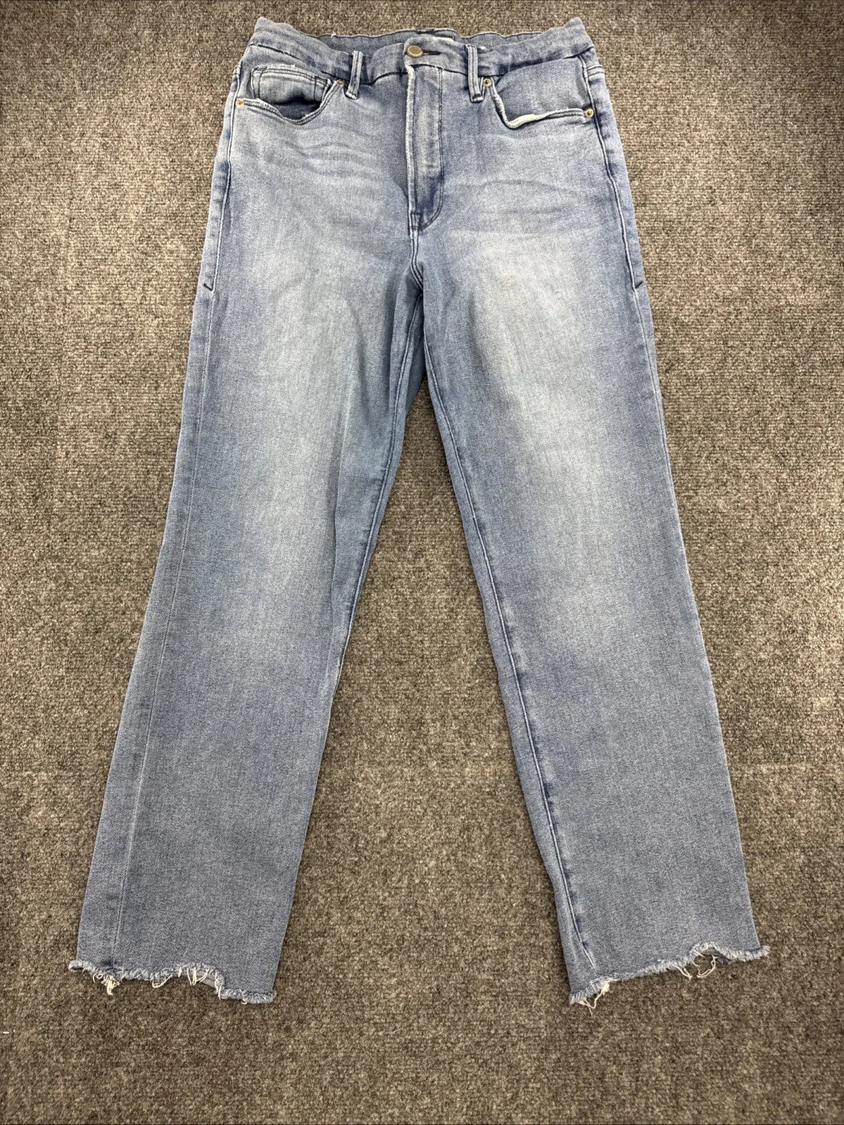 Good American Good Legs Straight Jeans Womens 10/30 Light Wash Raw Hem Stretch