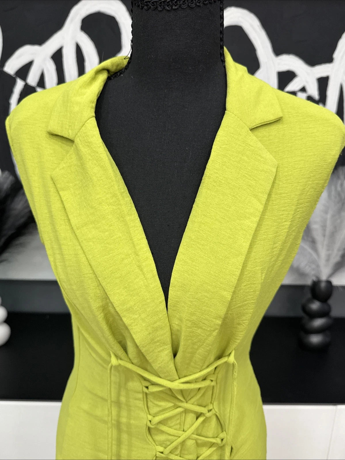PrettyLittleThing Lime Corset Blazer Mini Dress Lace Up Women’s US 4