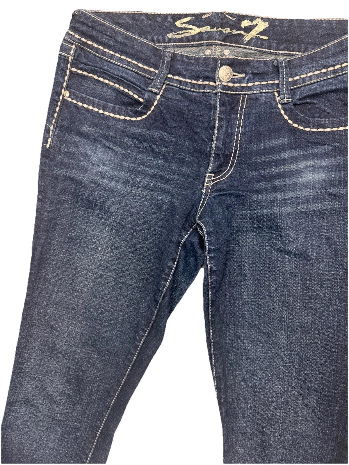 Vintage Seven For All Mankind Skinny Jeans Womens 10 Blue White Stitching Y2K EU