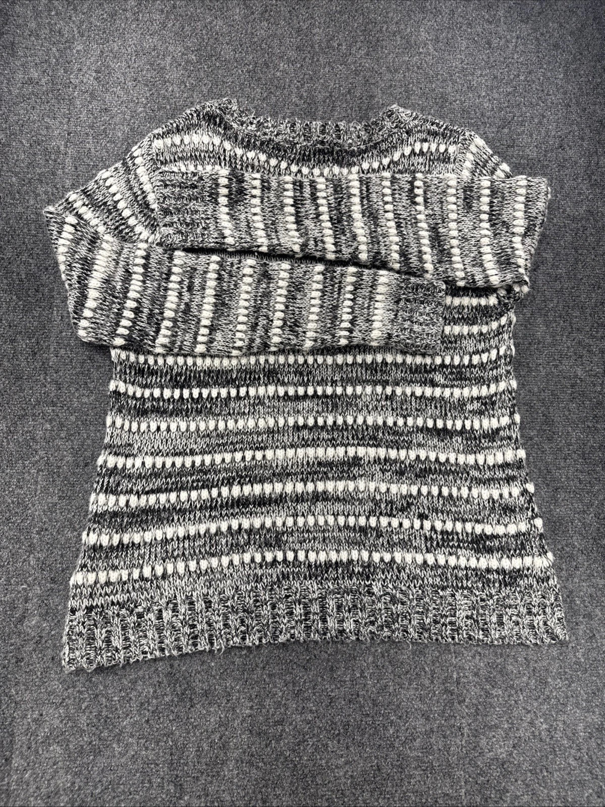 Effeci Marled Chunky Knit Sweater Gray White Crewneck Women's Large Cozy