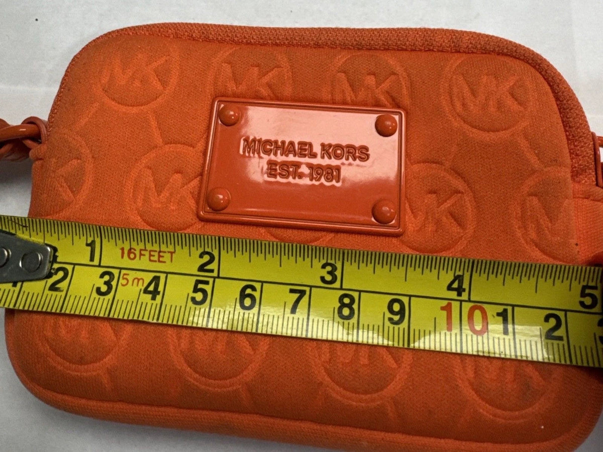 Michael Kors Orange Embossed Logo Neoprene Wristlet Zip Pouch Clutch Wallet