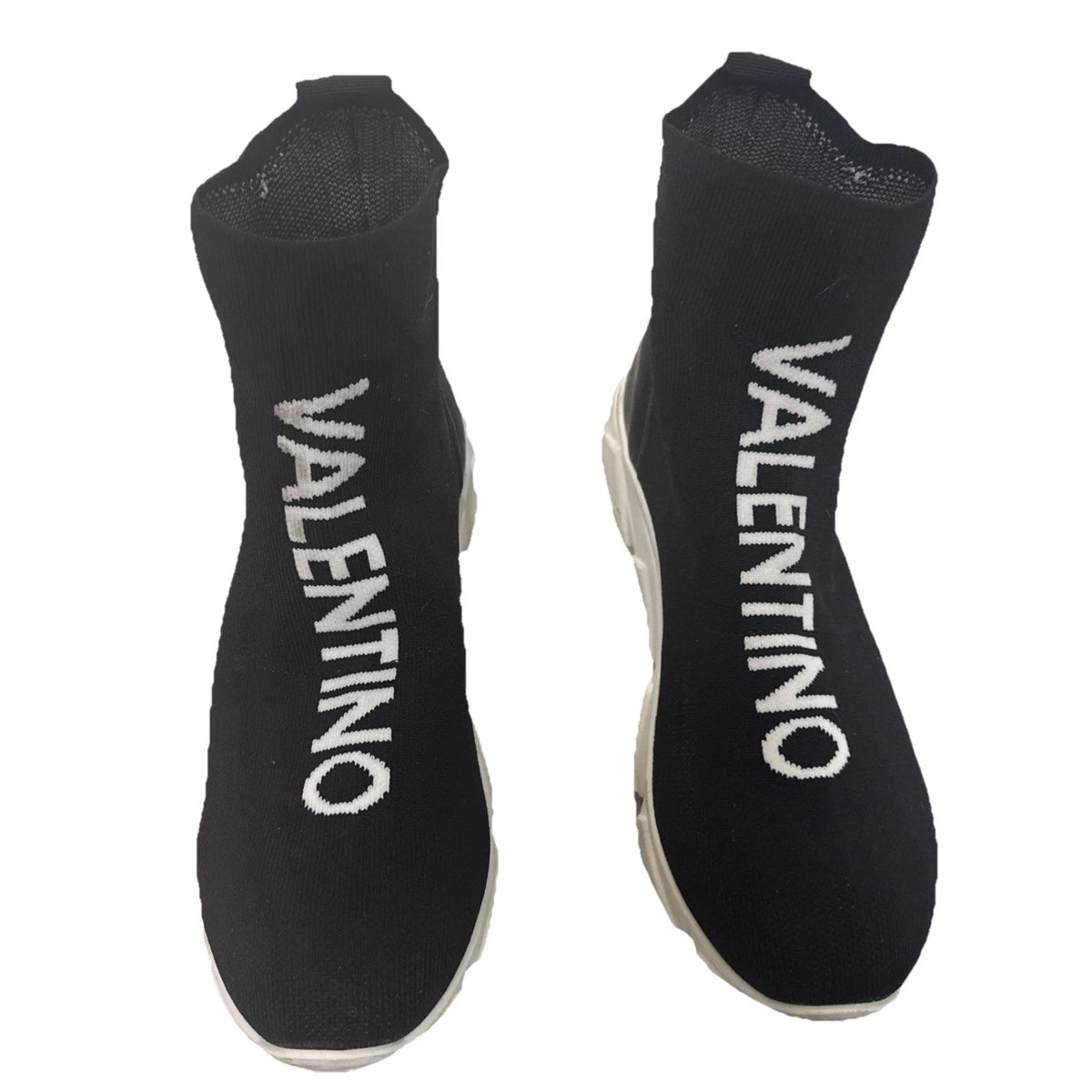 Valentino Sound Sock Sneakers Womens 6.5 Black Logo Designer Shoes EUC