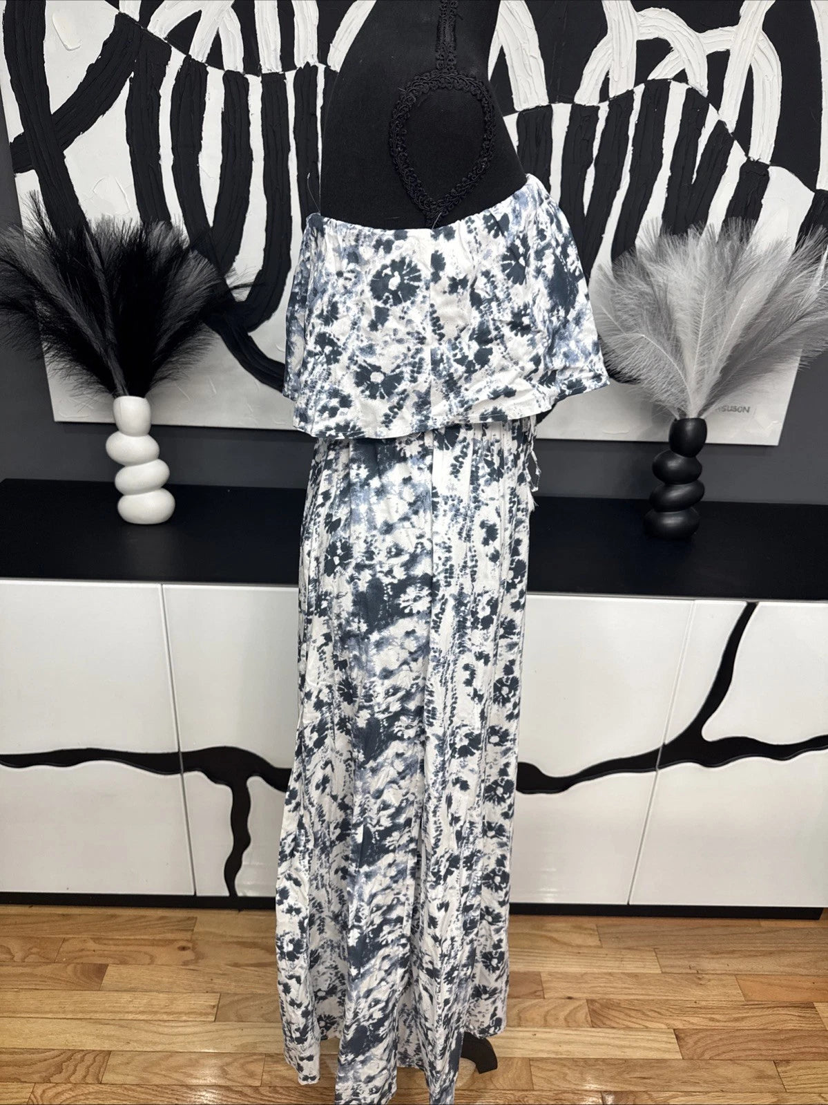 Japna Tie Dye Strapless Maxi Dress Women's Small Blue White Boho NWT