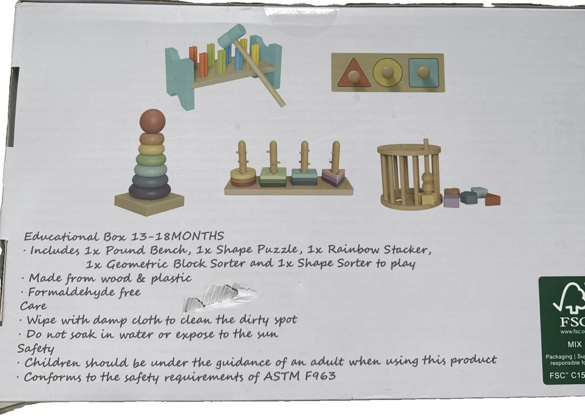 Charlie & Aria Educational Box 13-18 Months Montessori Wooden Toys 42 PCS New