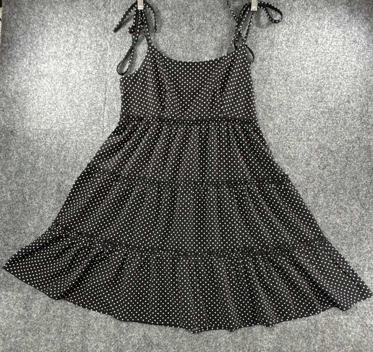 Greath Black White Polka Dot Tiered Midi Dress Women's M Tie Strap Boho