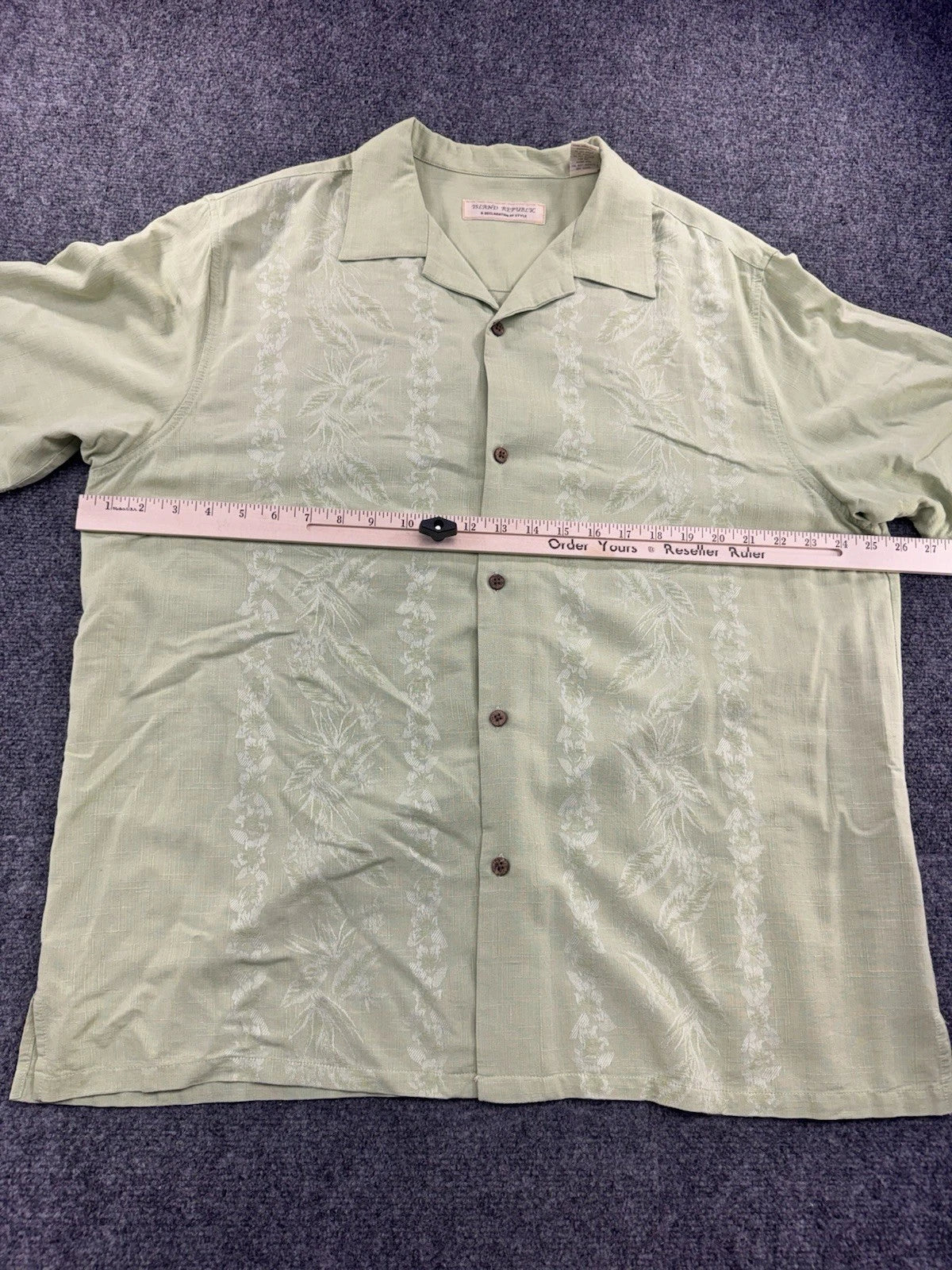 Island Republic Men's Green Floral Silk Short Sleeve Camp Shirt 2XL Pre-Owned