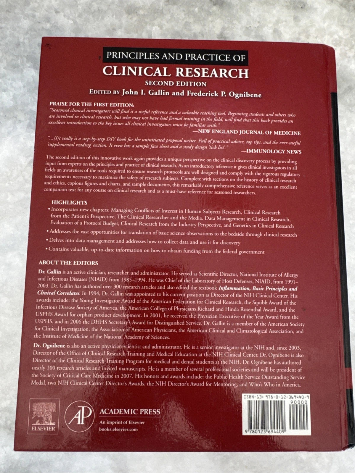 Principles and Practice of Clinical Research 2nd Ed Gallin Ognibene Hardcover