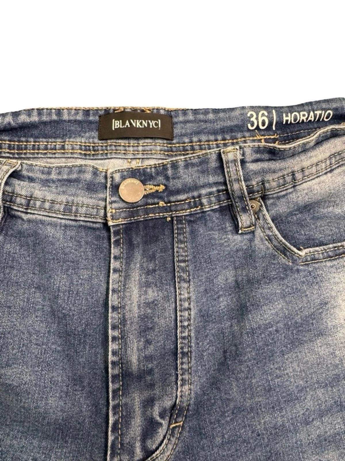 Blank NYC Men's Light Blue Distressed Straight Jeans - Casual Relaxed Fit 36/28