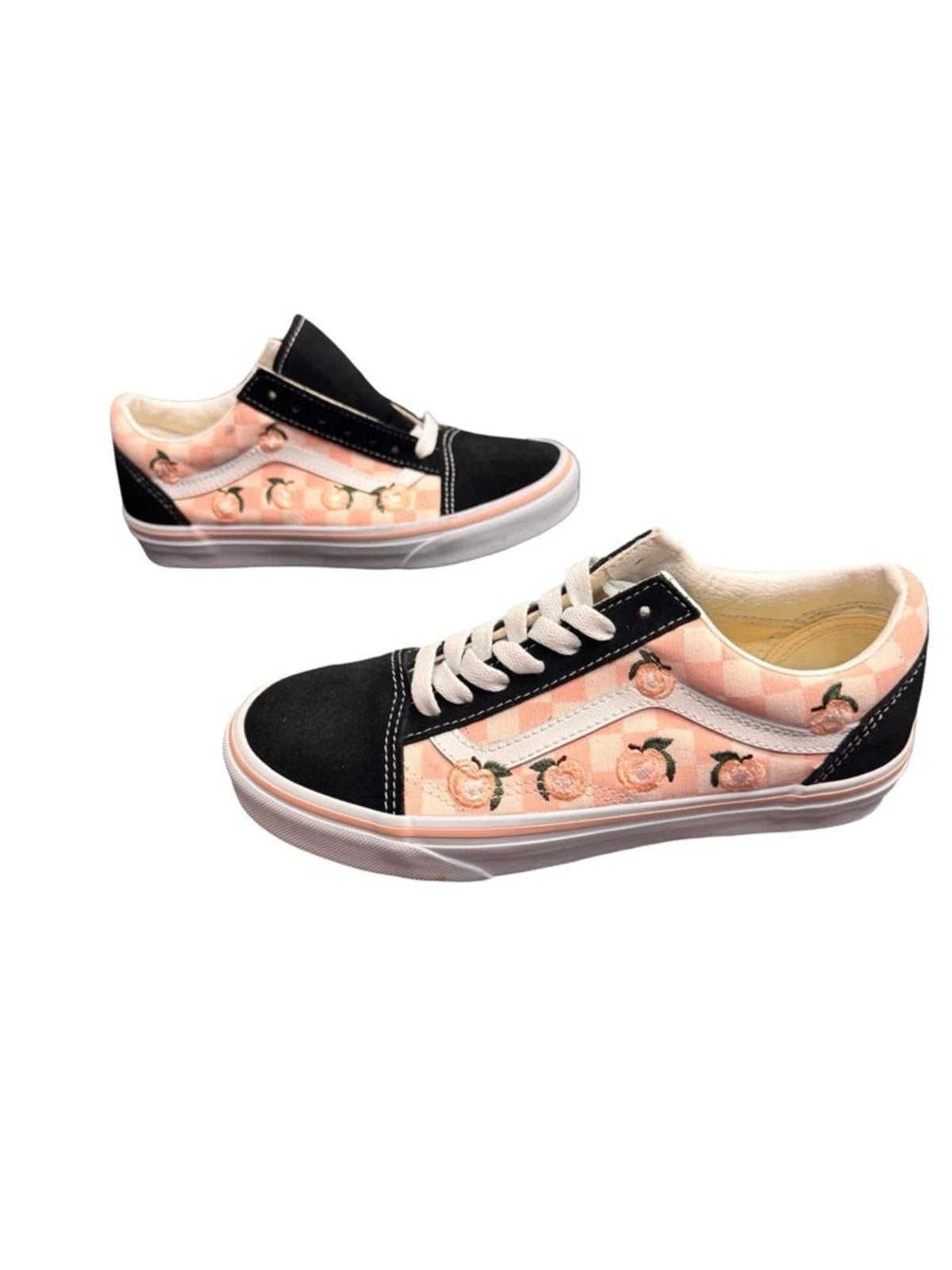 Vans Floral Low Top Sneakers Women’s 5 Black Peach Lace Up BNWOB
