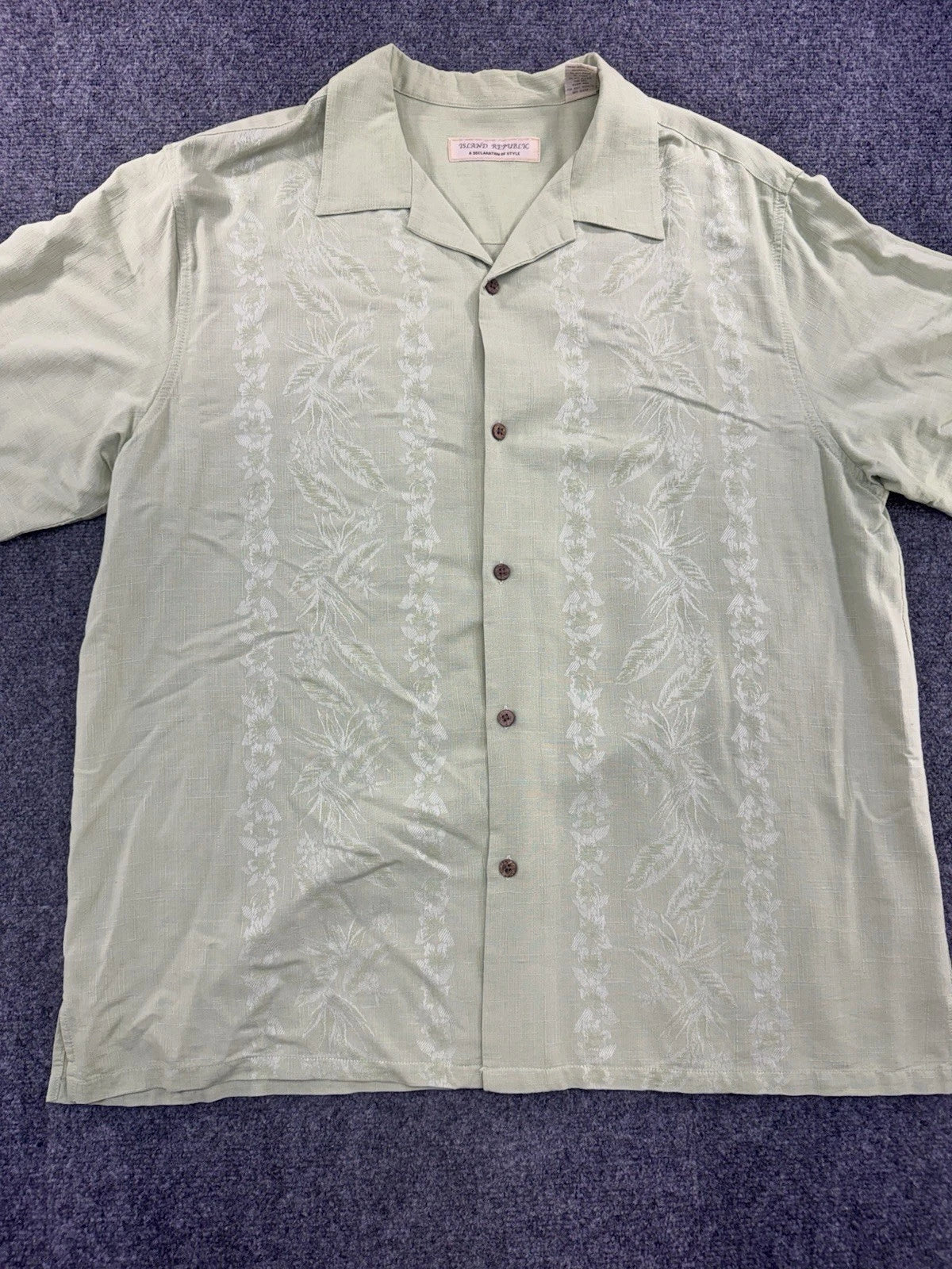 Island Republic Men's Green Floral Silk Short Sleeve Camp Shirt 2XL Pre-Owned