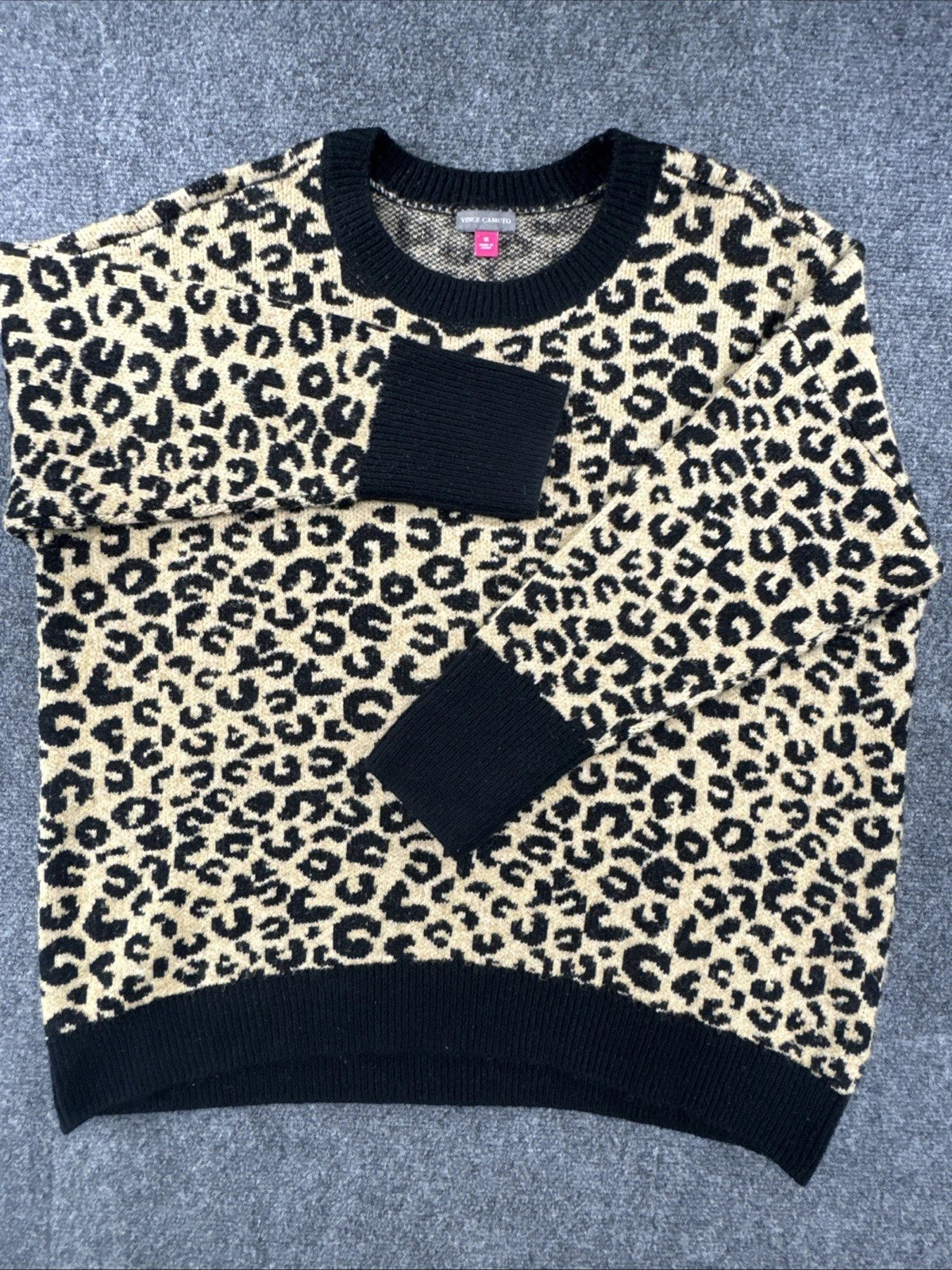 Vince Camuto Leopard Animal Print Knit Sweater Women's XL Cozy Fall Boho