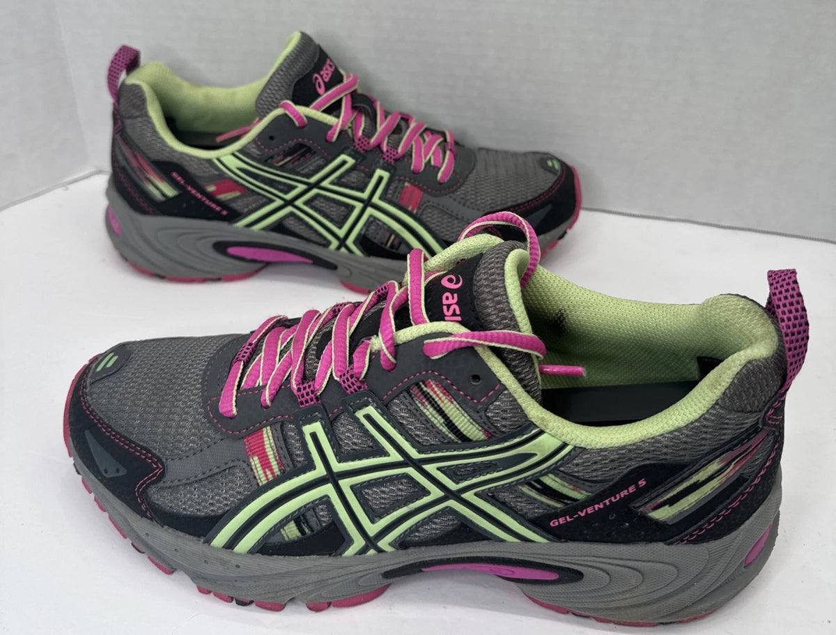 ASICS Gel-Venture 5 Women’s 7.5 Trail Running Shoes Gray Pink Green T5N8N