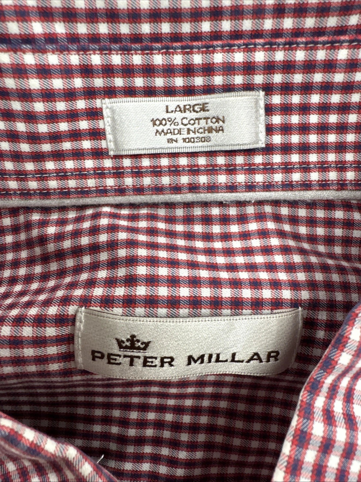 Peter Millar Crown Button Down Shirt Men’s Large Red Blue Gingham 100% Cotton