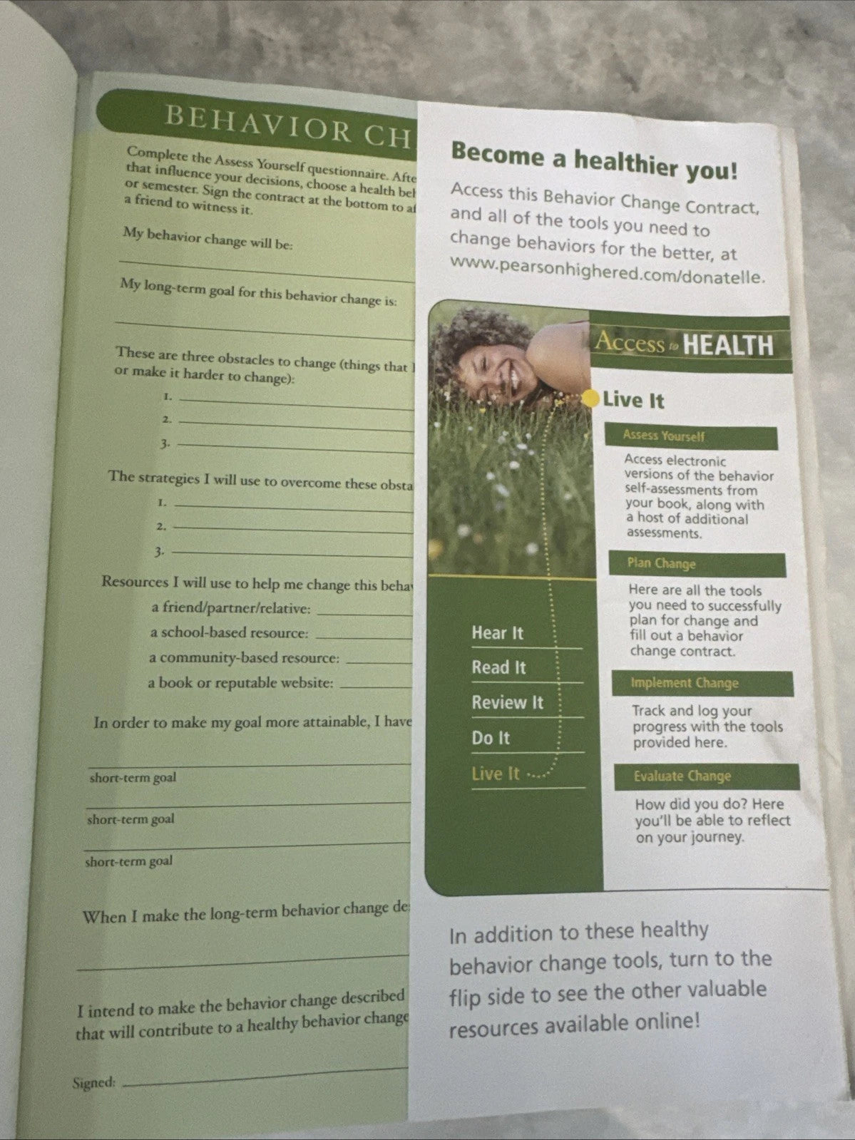 Access to Health Green Edition Rebecca J Donatelle College Textbook PB