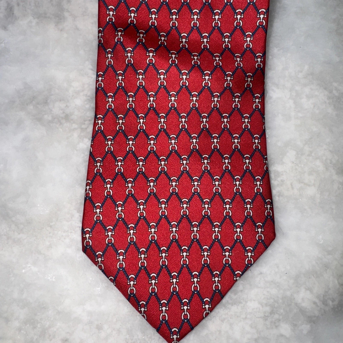Bert Pulitzer Red Silk Equestrian Horsebit Necktie Made in USA Vintage