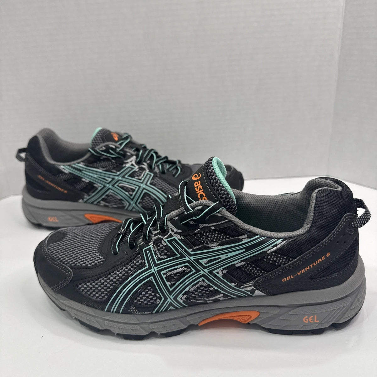 ASICS Gel Venture 6 Women's 9 Black Teal Orange Trail Shoes T7G6Q