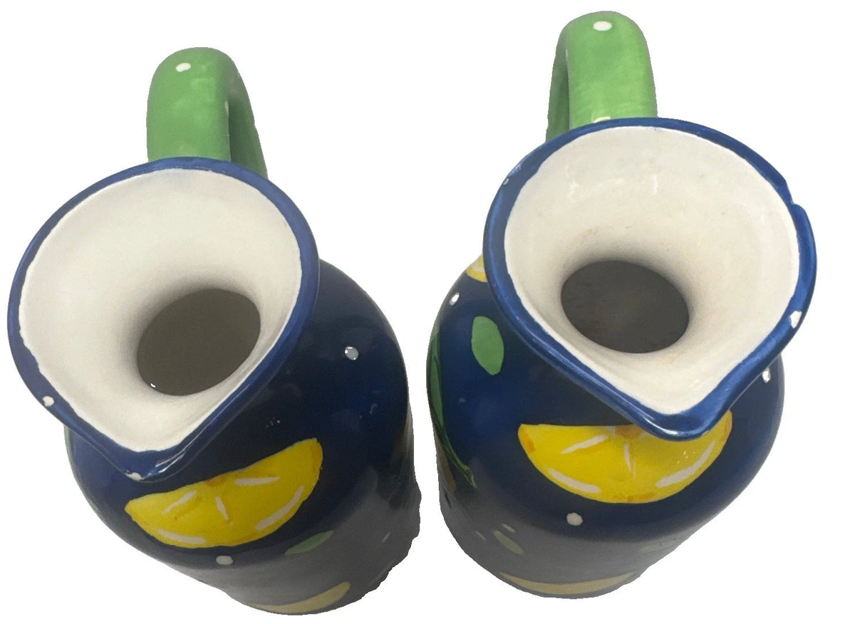 Bella Casa by Ganz Lemon Ceramic Pitchers Set of 2 Blue Green Yellow 6”