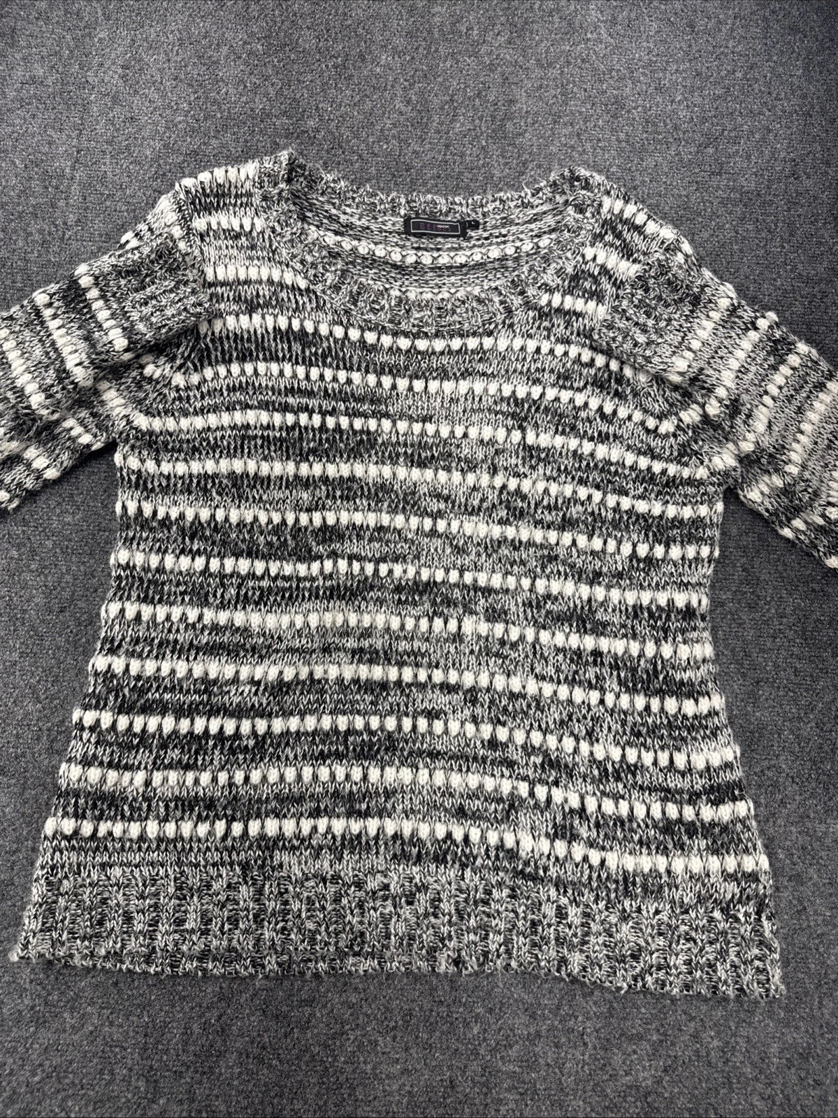 Effeci Marled Chunky Knit Sweater Gray White Crewneck Women's Large Cozy