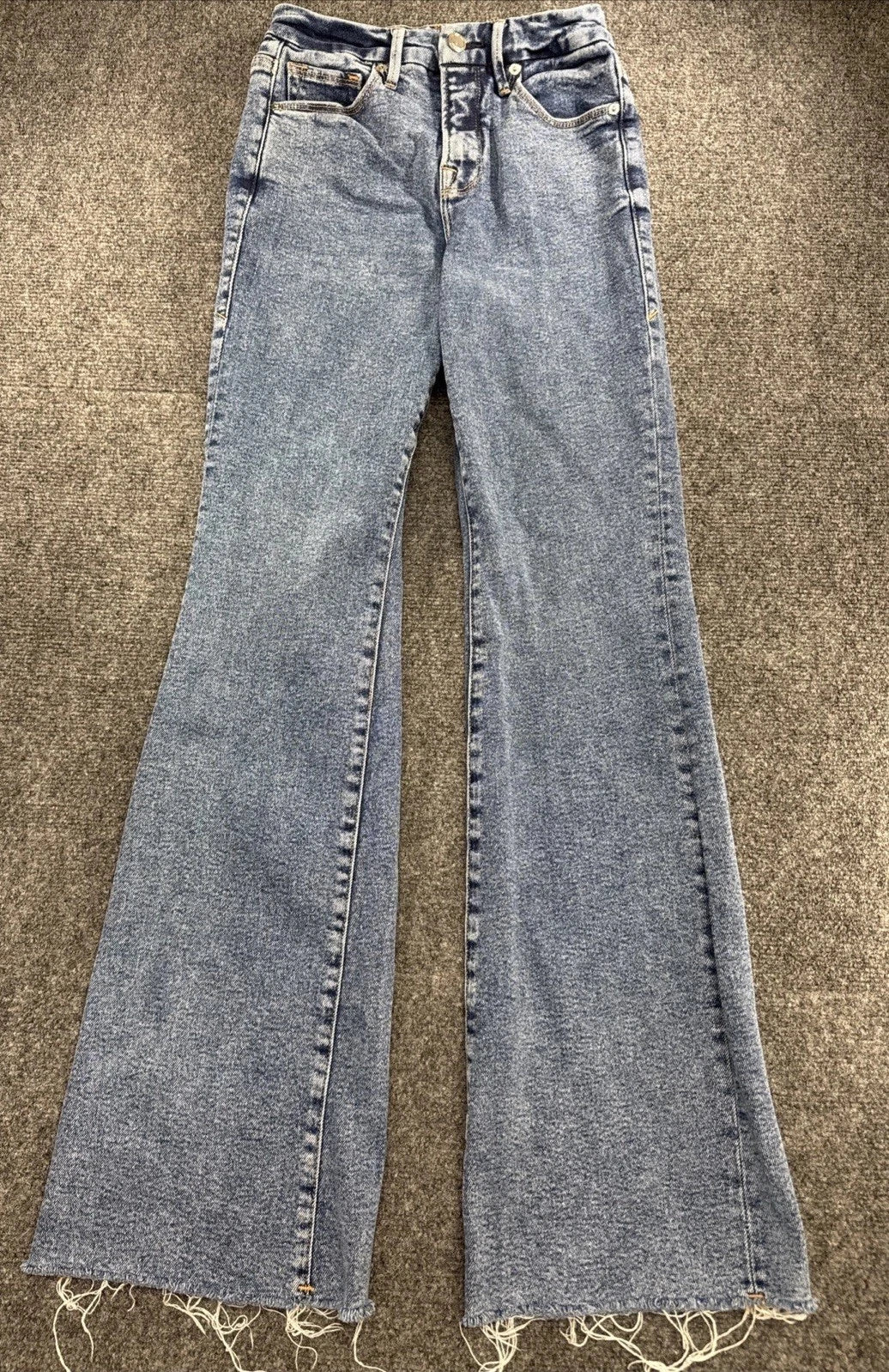 Good American Good Flare Jeans Womens 0 25 High Rise Blue Raw Hem GFH127T