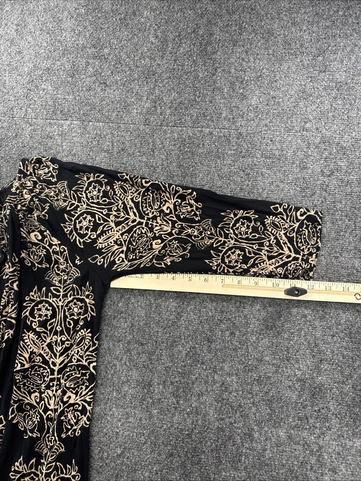 Lucky Brand Floral Peasant Top Women's 1X Black Beige Boho 3/4 Sleeve Blouse