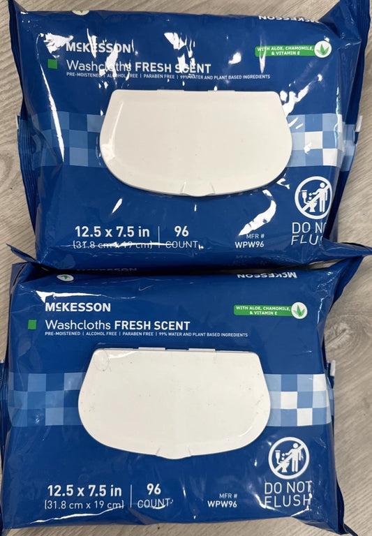 McKesson Personal Cleansing Wipes Fresh Scent 192 Count 2 Pack 7.5x12.5 New