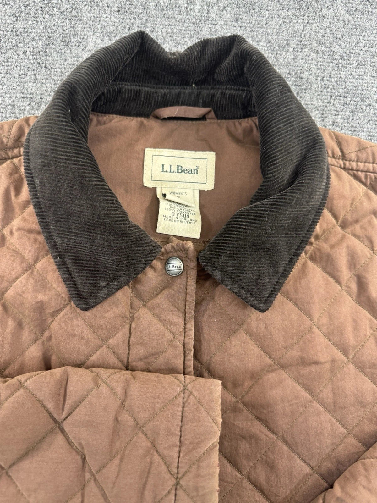 L.L.Bean Women's Quilted Barn Jacket Brown Corduroy Collar Snap Front Size S
