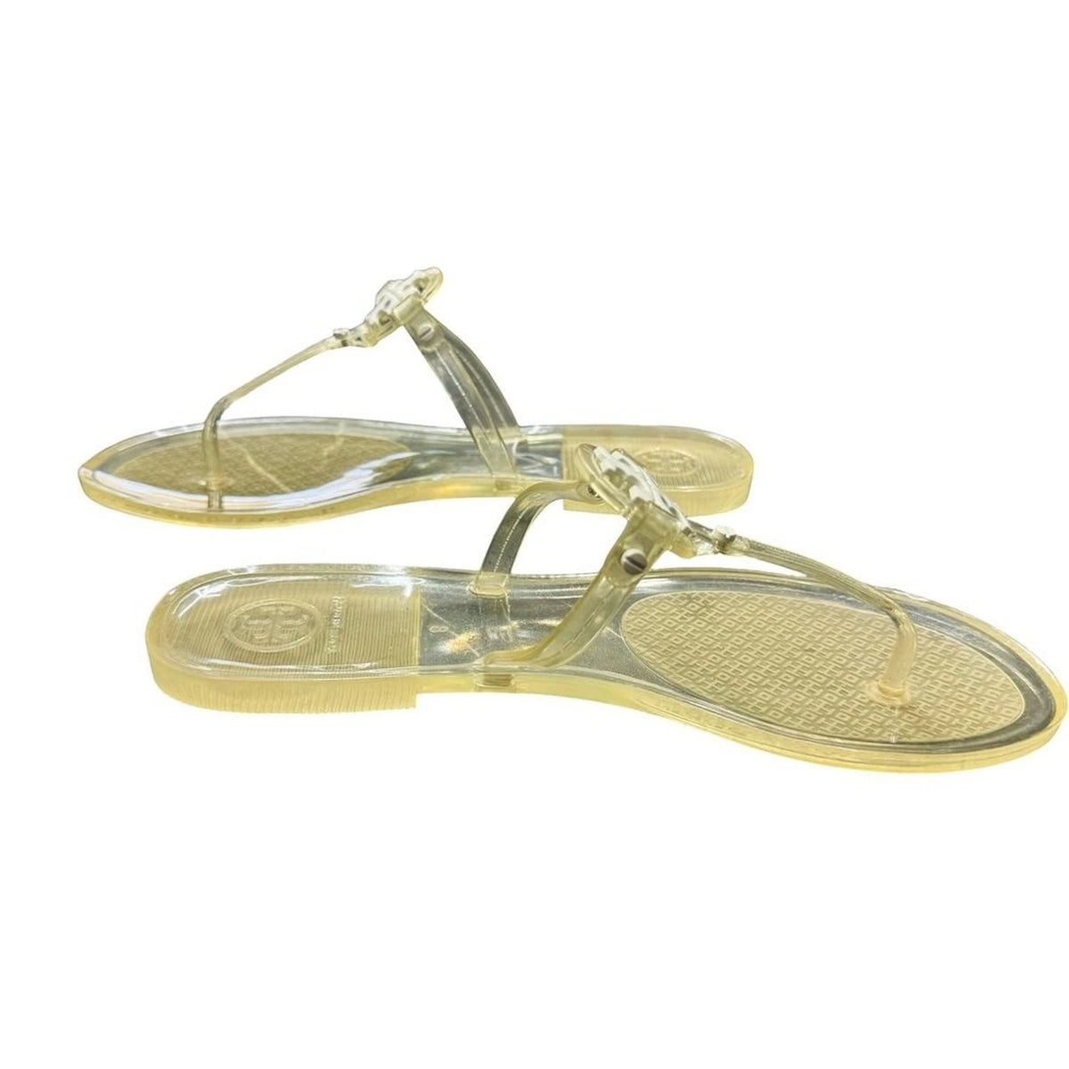 Tory Burch Transparent Yellow Jelly Sandals Women’s Size 8 Logo Thong EUC