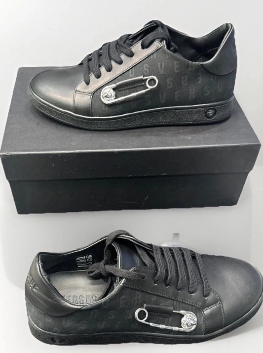 Versace Versus Lionhead Safety Pin Black Fabric & Leather Sneaker Size 36 US 6