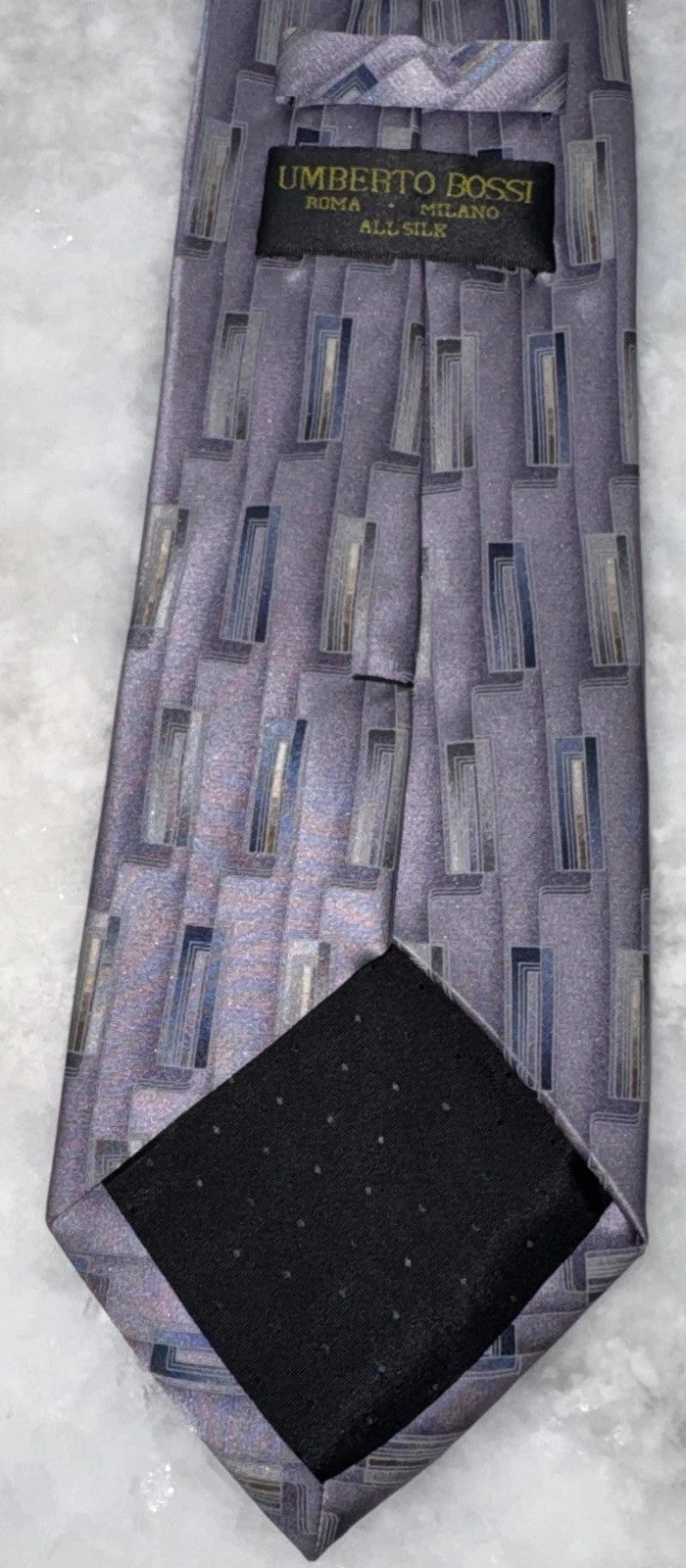 Umberto Bossi Roma Milano All Silk Geometric Necktie Handmade Italy Purple