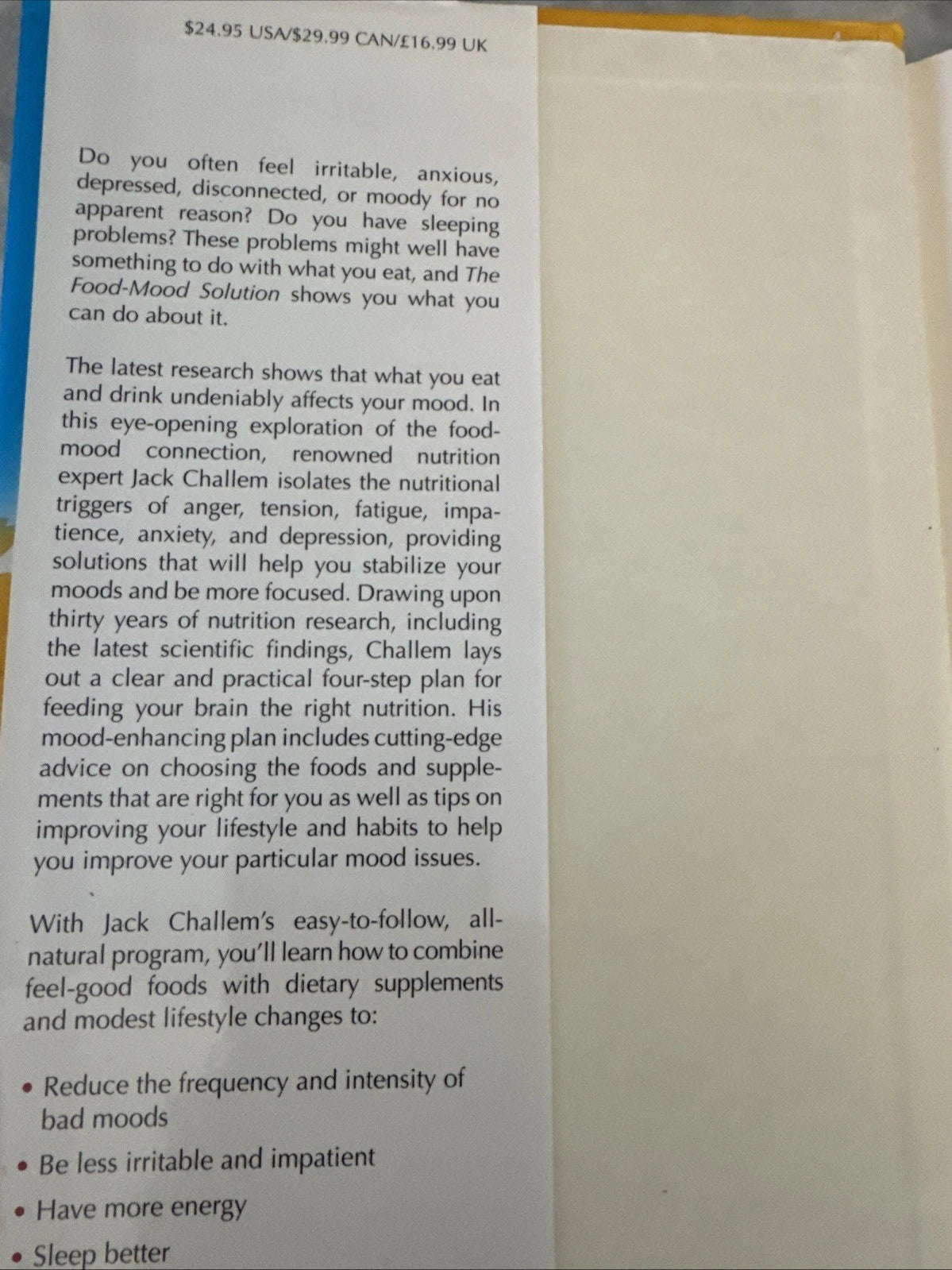 The Food-Mood Solution Jack Challem HC Nutrition Mental Health Wellness Book