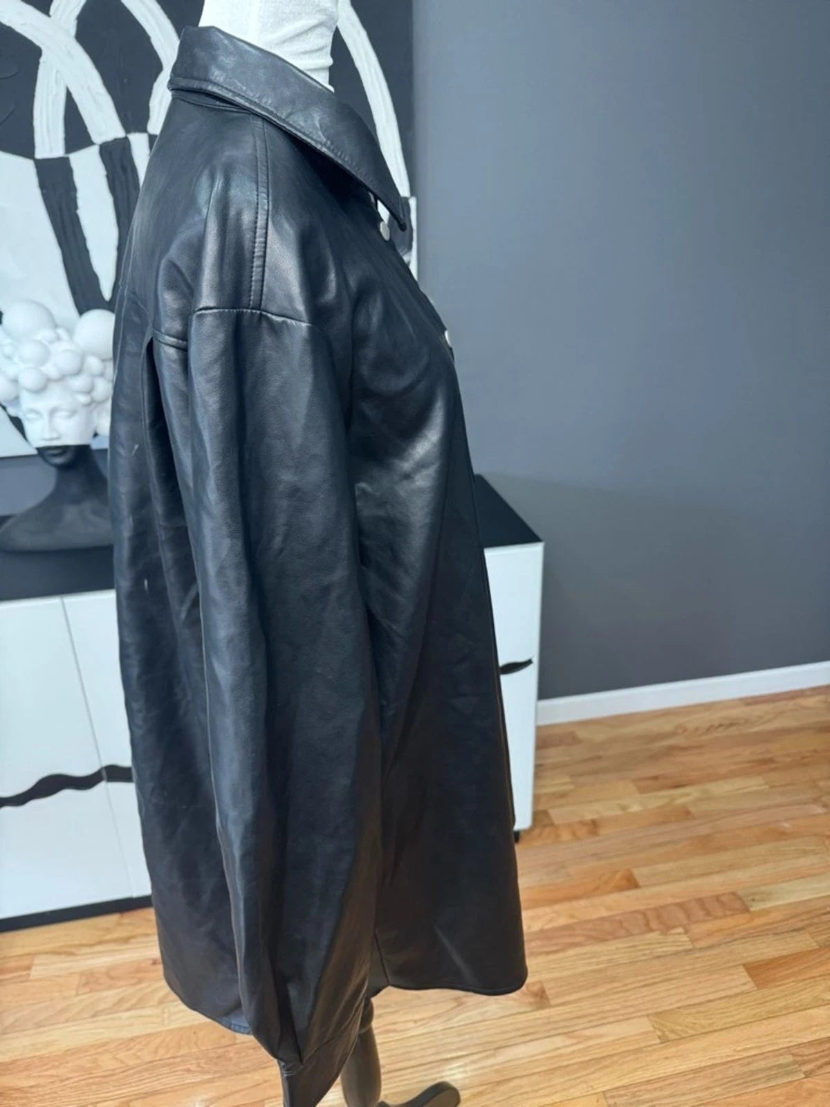 Bagatelle Black Faux Leather Coat Womens XL Snap Front Long Jacket EUC