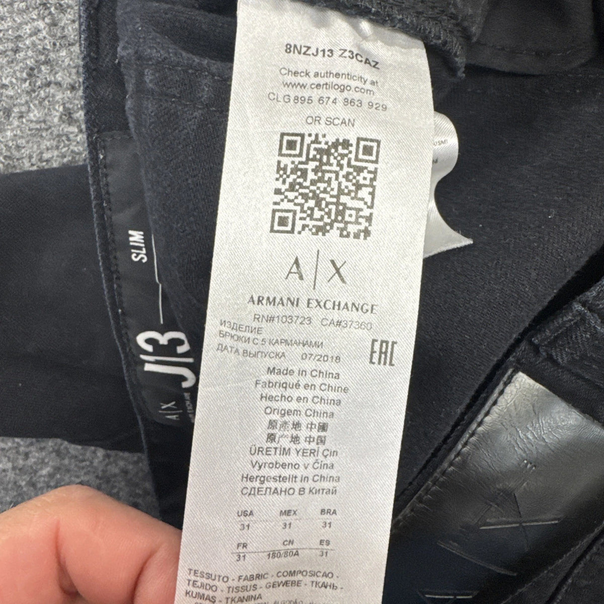 Armani Exchange J13 Slim Fit Black Jeans Mens Size 31 Stretch Denim Designer