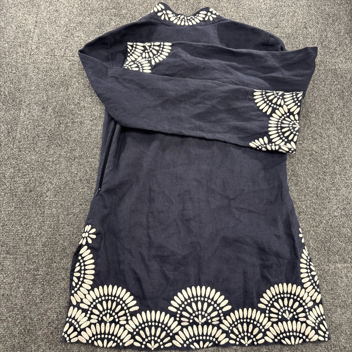 Tory Burch Odelia Linen Tunic Dress Women’s 2 Navy Embroidered Resort Boho