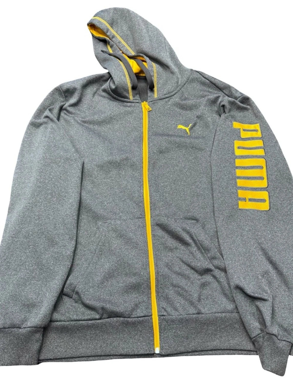 Puma WarmCell Zip Up Hoodie Men’s XXL Gray Yellow Logo Athletic Full Zip
