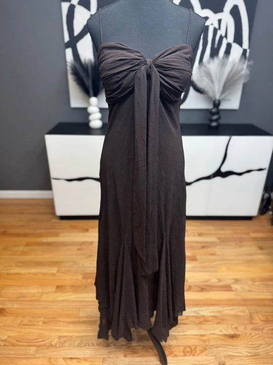 S.L. Fashions Brown Strapless Midi Dress Tie Front Women's Size 12 EUC
