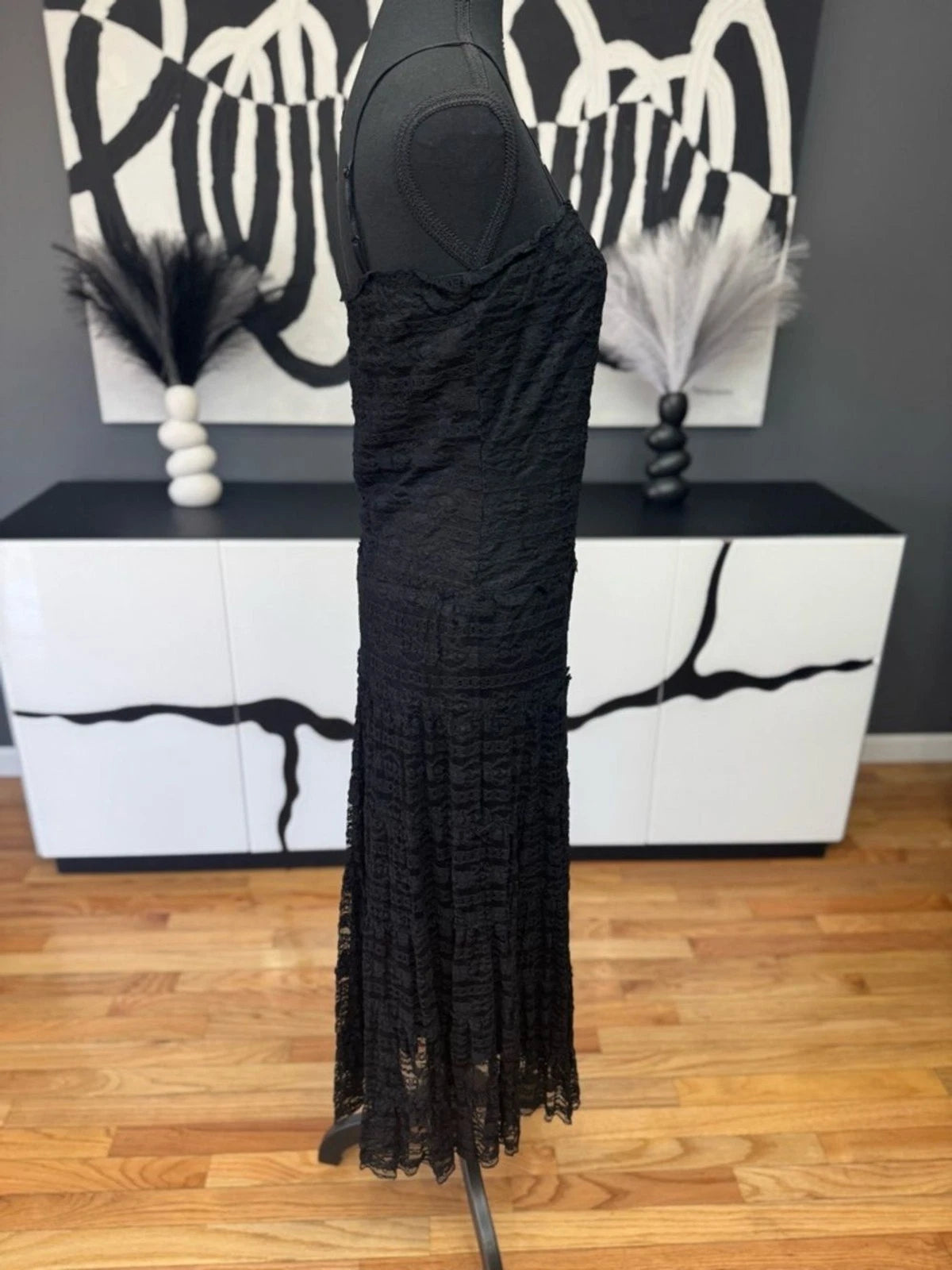 Max Studio Black Lace Strapless Midi Dress Women's Size 12 EUC Cocktail Chic