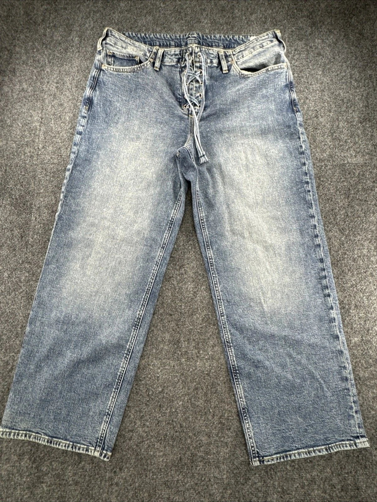Gap Low Rise 90s Loose Lace Up Jeans Womens 30 Light Wash Wide Leg Y2K