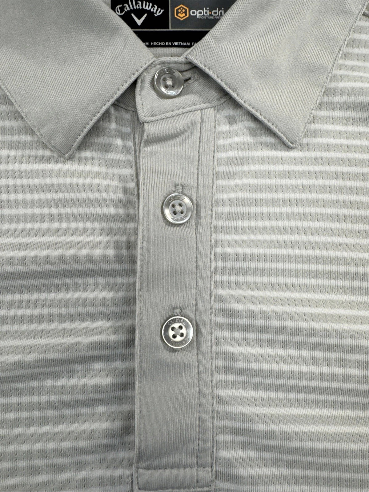 Callaway Opti-Dri Golf Polo Men’s L Gray White Striped Stretch Performance