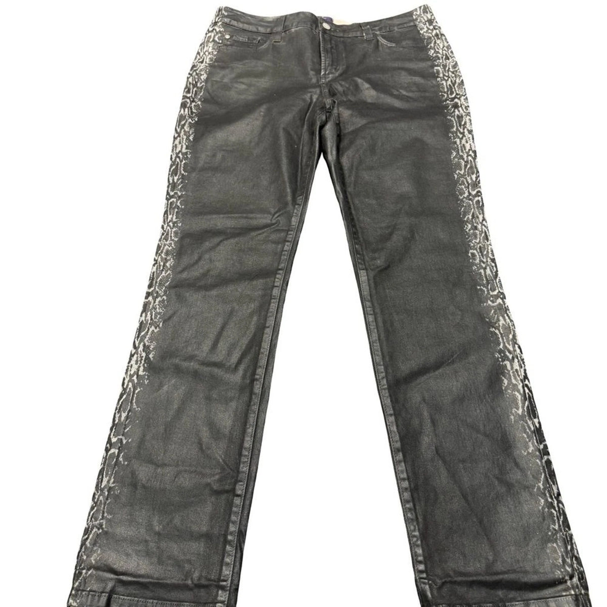 NYDJ Charcoal Snake Print Skinny Jeans Womens Size 12 Lift Tuck Stretch Denim