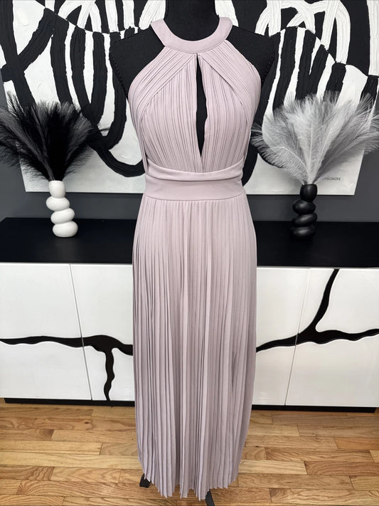 TFNC London Blush Pink Pleated Maxi Dress Women's 8 Halter Bridesmaid
