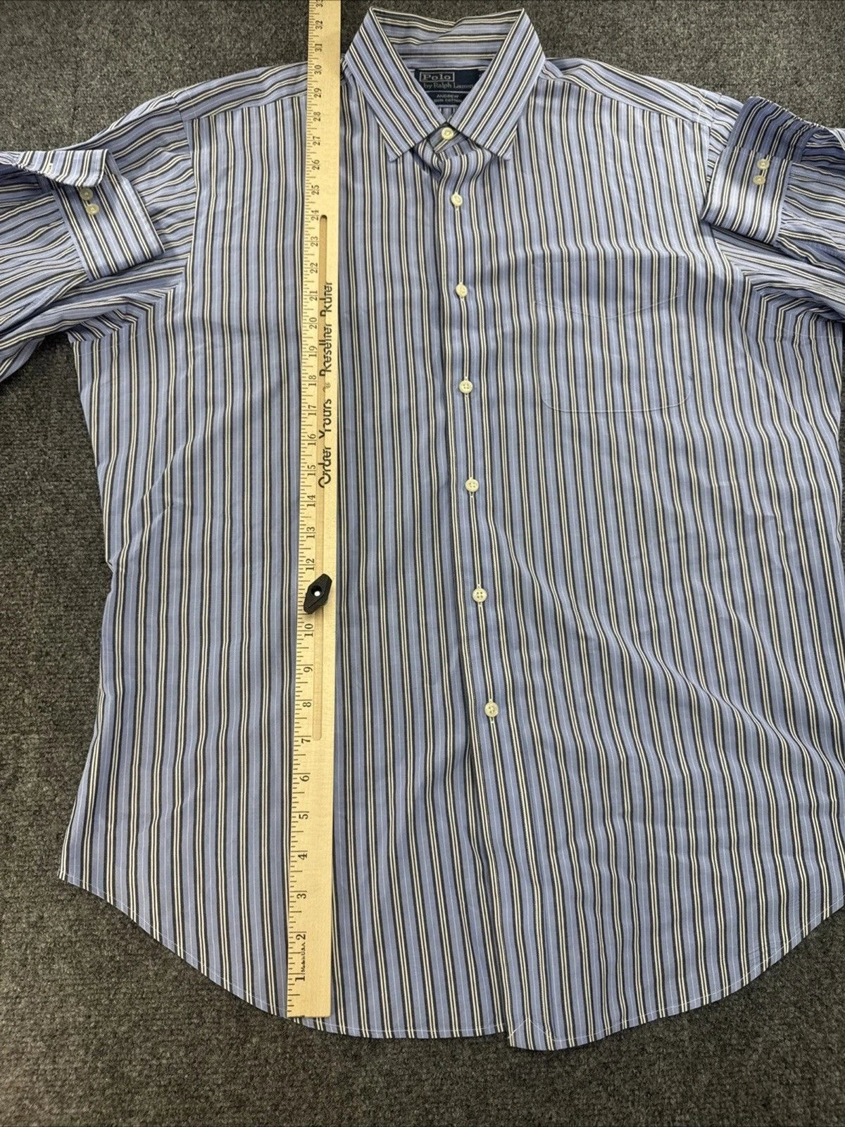Polo Ralph Lauren Andrew Mens 16.5 34-35 Blue Stripe Cotton Shirt NWOT