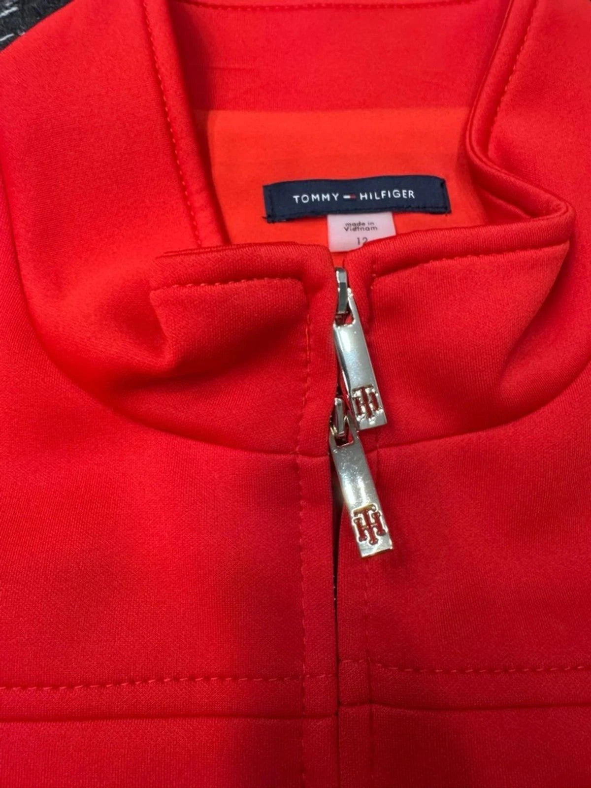 Tommy Hilfiger Dress Womens 12 Coral Red Sleeveless Gold Zip Mini Beltless EUC