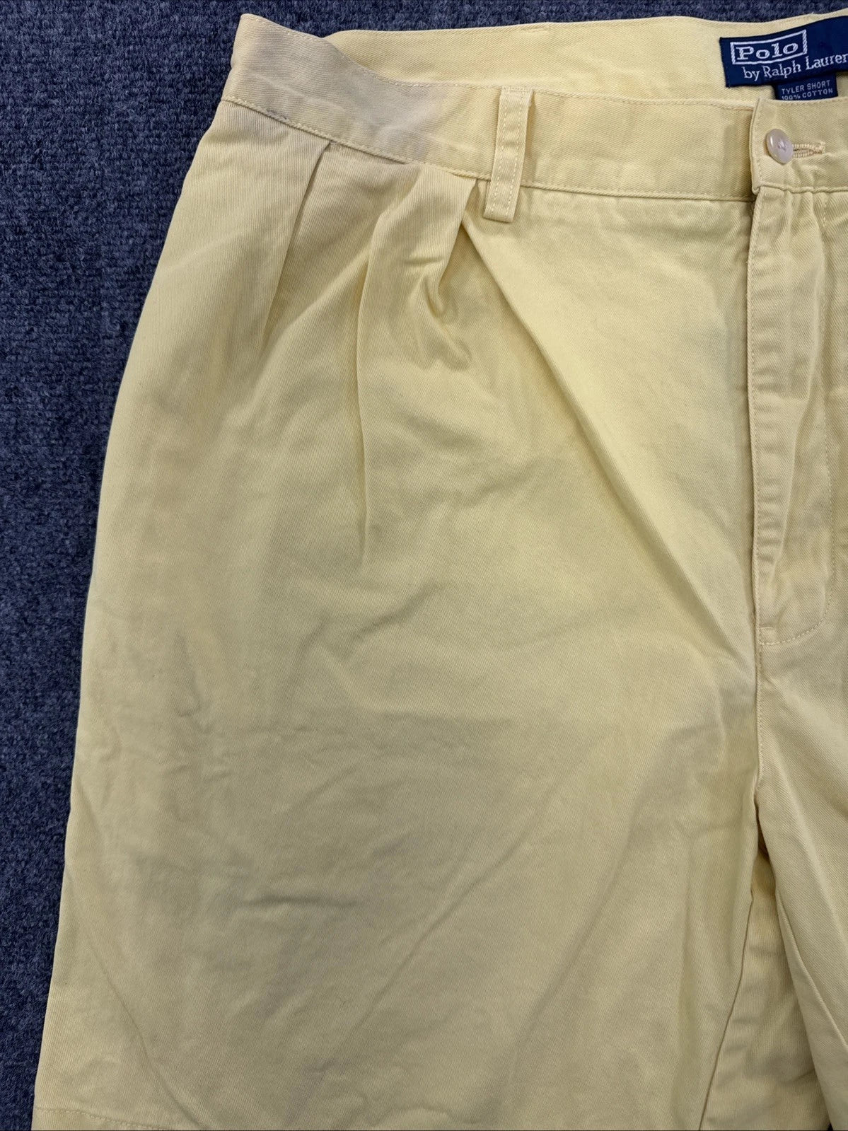 Polo Ralph Lauren Tyler Shorts Mens 38 Yellow Pleated Chino 100% Cotton VTG