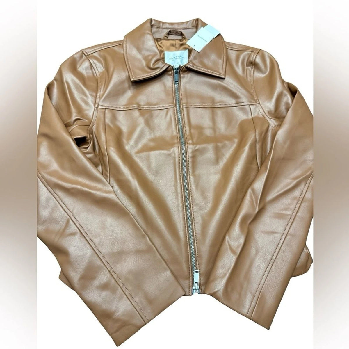 Abercrombie Fitch Vegan Leather Moto Jacket Women Medium Tan Camel NWT