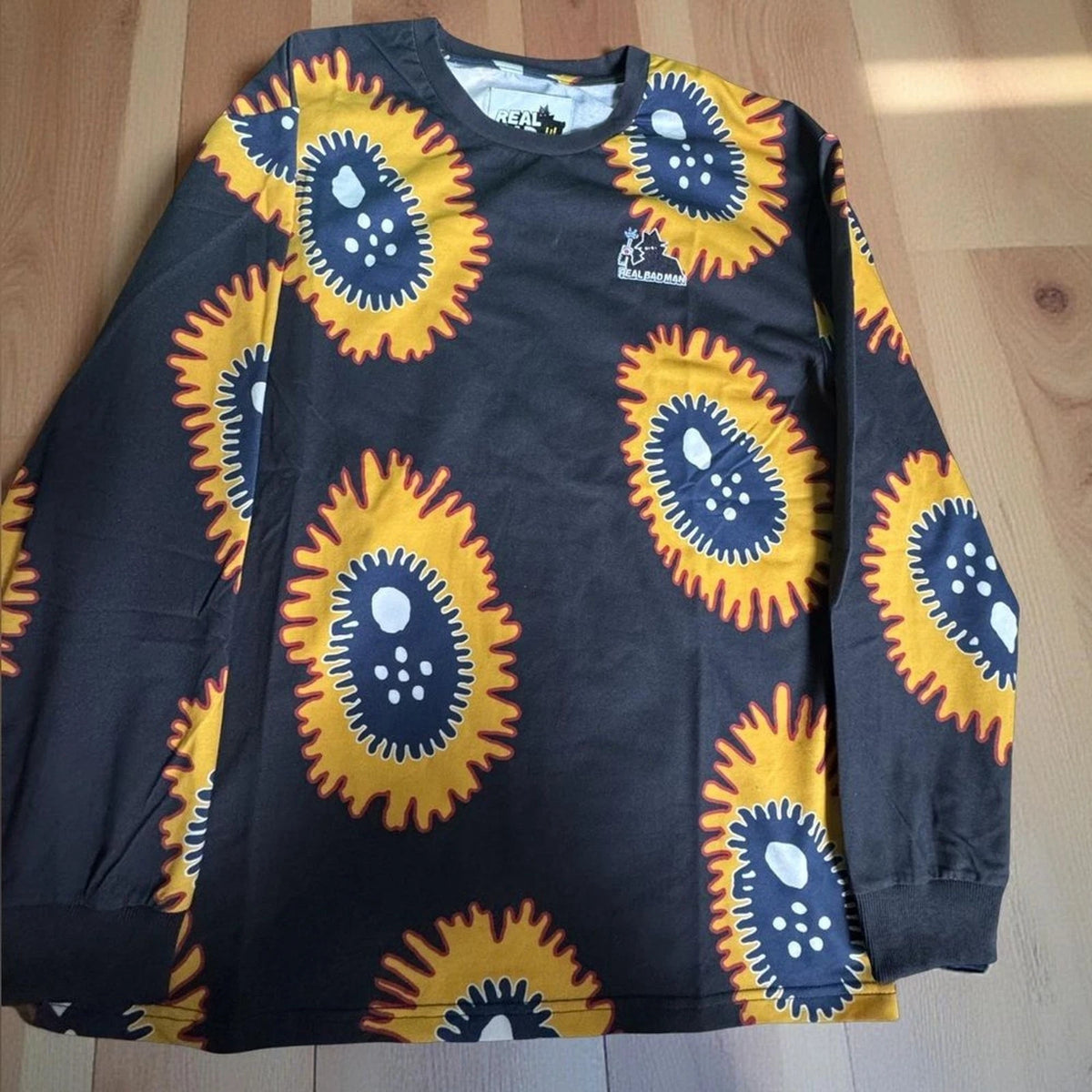 Real Bad Man Exploding Head Men’s M Black Orange Long Sleeve Graphic Tee