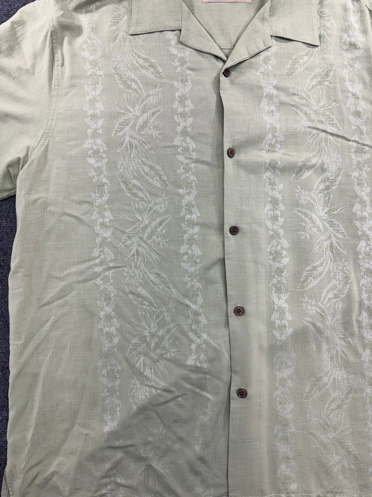 Island Republic Men's Green Floral Silk Short Sleeve Camp Shirt 2XL Pre-Owned