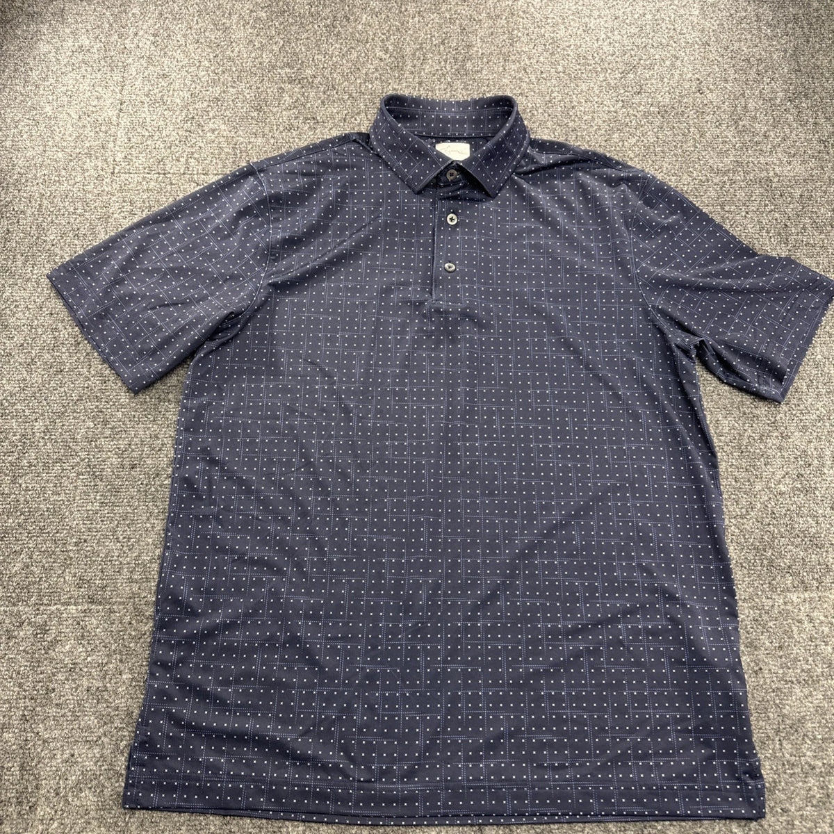 Greg Norman ML75 Stretch Golf Polo Mens S Navy Geometric PlayDry Shirt BNWOT